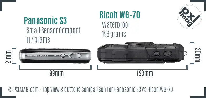 Panasonic S3 vs Ricoh WG-70 top view buttons comparison Panasonic S3 vs Ricoh WG-70 top view buttons comparison