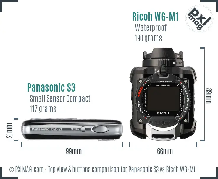 Panasonic S3 vs Ricoh WG-M1 top view buttons comparison