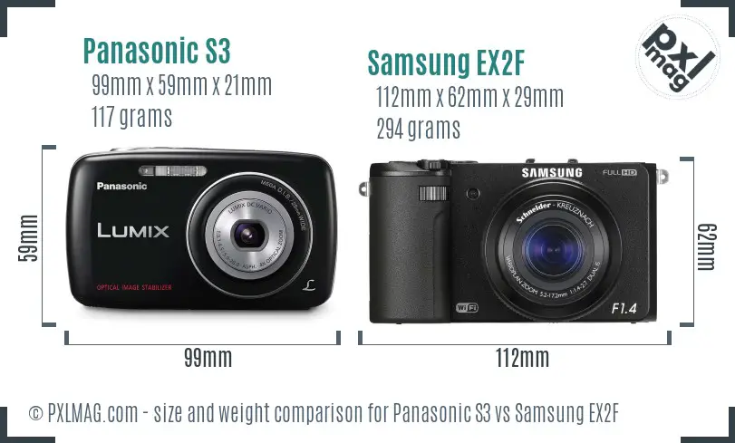 Panasonic S3 vs Samsung EX2F size comparison