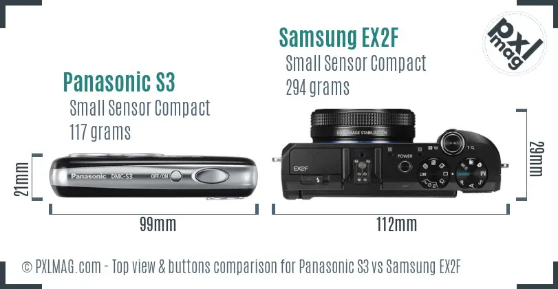 Panasonic S3 vs Samsung EX2F top view buttons comparison