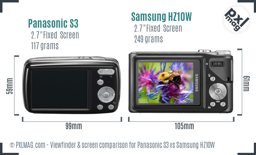 Panasonic S3 vs Samsung HZ10W Screen and Viewfinder comparison