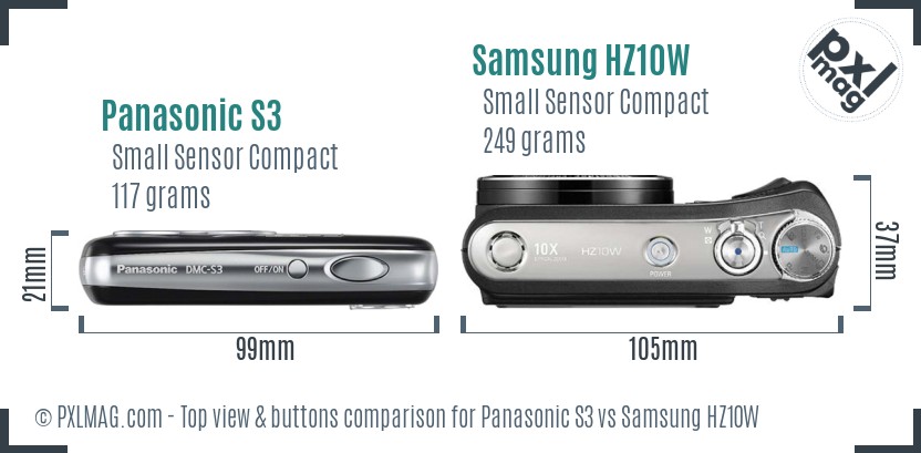 Panasonic S3 vs Samsung HZ10W top view buttons comparison