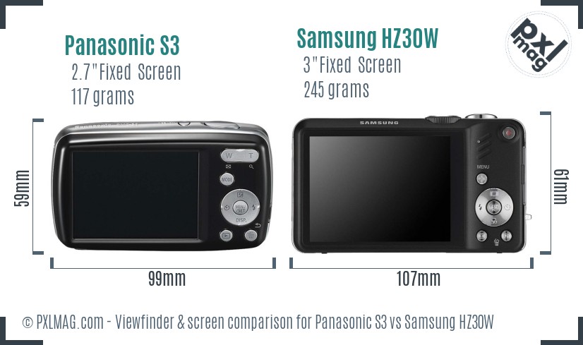 Panasonic S3 vs Samsung HZ30W Screen and Viewfinder comparison