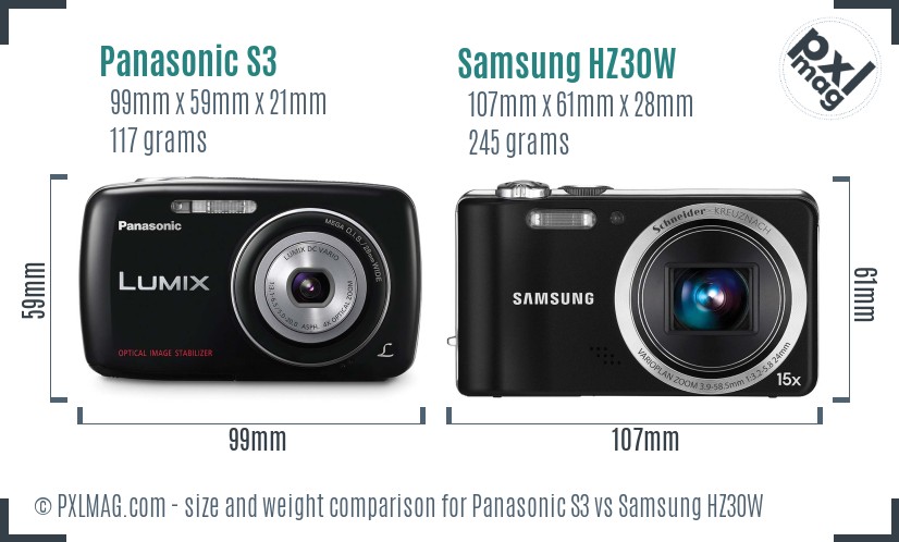 Panasonic S3 vs Samsung HZ30W size comparison