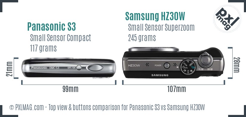 Panasonic S3 vs Samsung HZ30W top view buttons comparison
