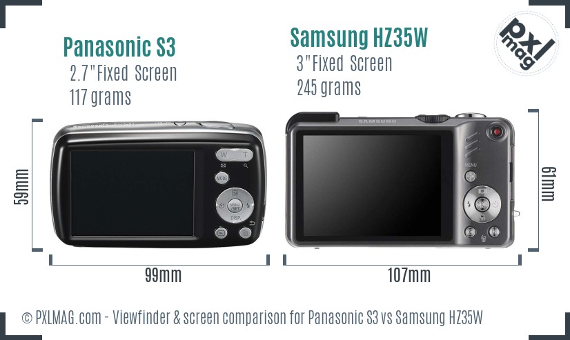 Panasonic S3 vs Samsung HZ35W Screen and Viewfinder comparison