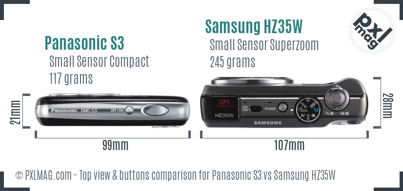 Panasonic S3 vs Samsung HZ35W top view buttons comparison
