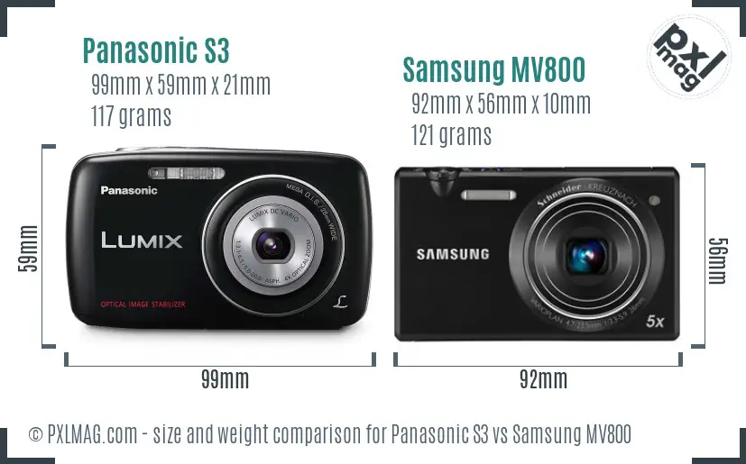 Panasonic S3 vs Samsung MV800 size comparison