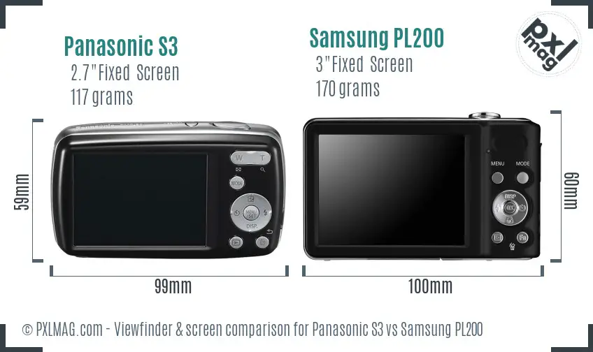 Panasonic S3 vs Samsung PL200 Screen and Viewfinder comparison