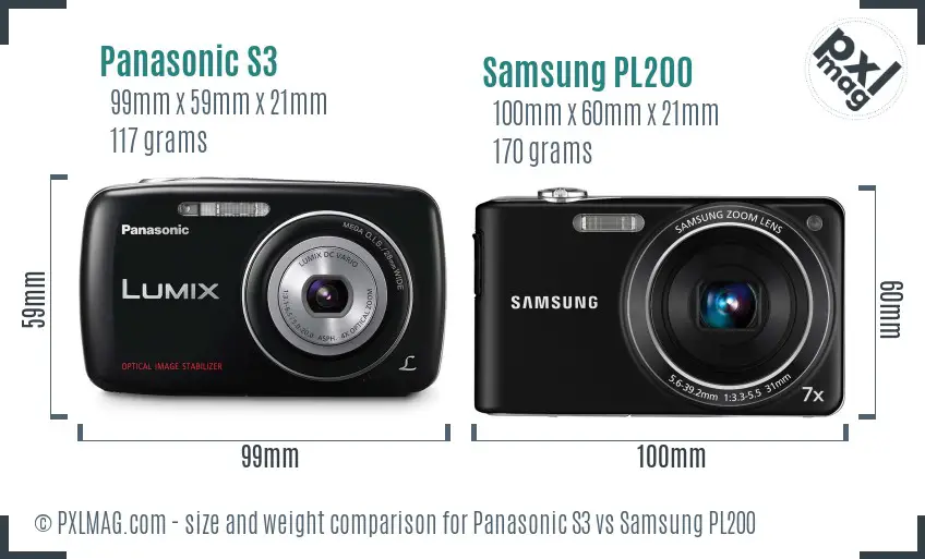 Panasonic S3 vs Samsung PL200 size comparison