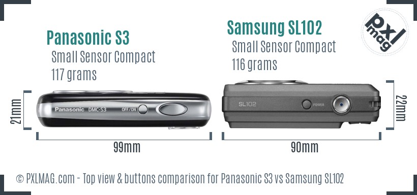 Panasonic S3 vs Samsung SL102 top view buttons comparison