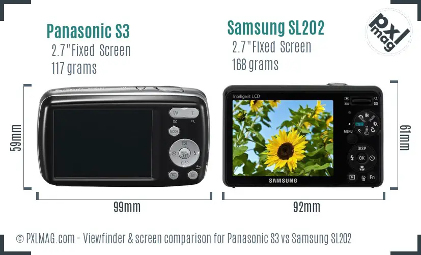 Panasonic S3 vs Samsung SL202 Screen and Viewfinder comparison