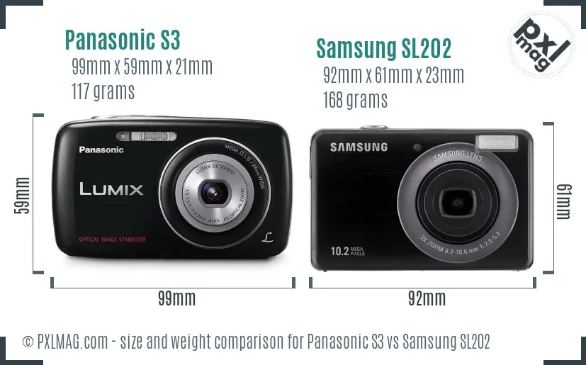 Panasonic S3 vs Samsung SL202 size comparison