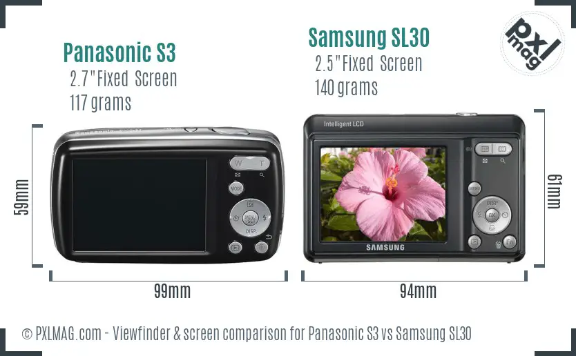 Panasonic S3 vs Samsung SL30 Screen and Viewfinder comparison Panasonic S3 vs Samsung SL30 Screen and Viewfinder comparison