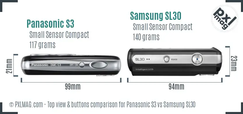 Panasonic S3 vs Samsung SL30 top view buttons comparison Panasonic S3 vs Samsung SL30 top view buttons comparison