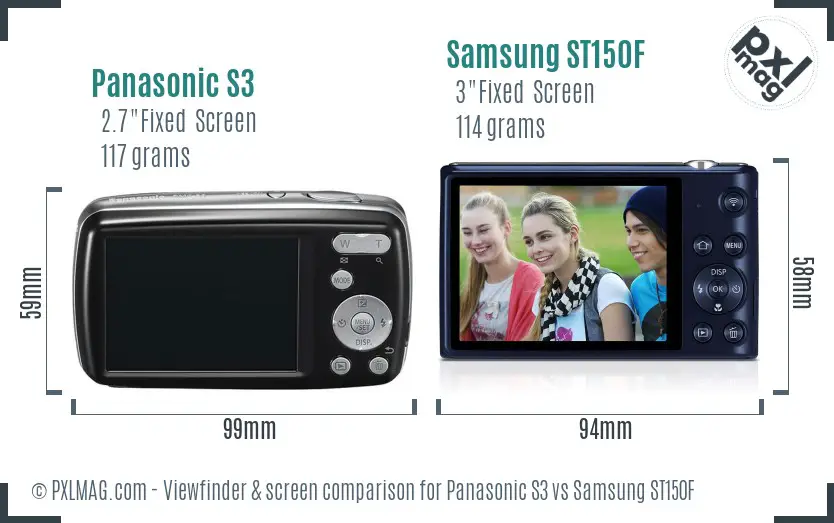 Panasonic S3 vs Samsung ST150F Screen and Viewfinder comparison