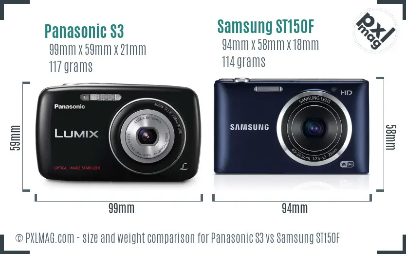 Panasonic S3 vs Samsung ST150F size comparison