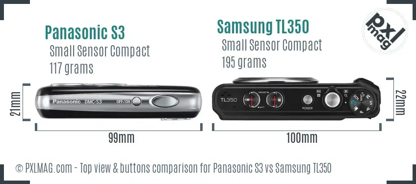 Panasonic S3 vs Samsung TL350 top view buttons comparison