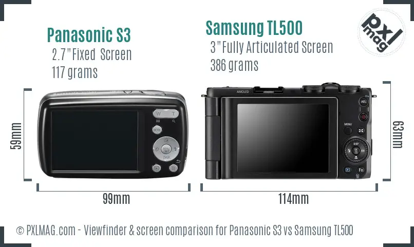 Panasonic S3 vs Samsung TL500 Screen and Viewfinder comparison