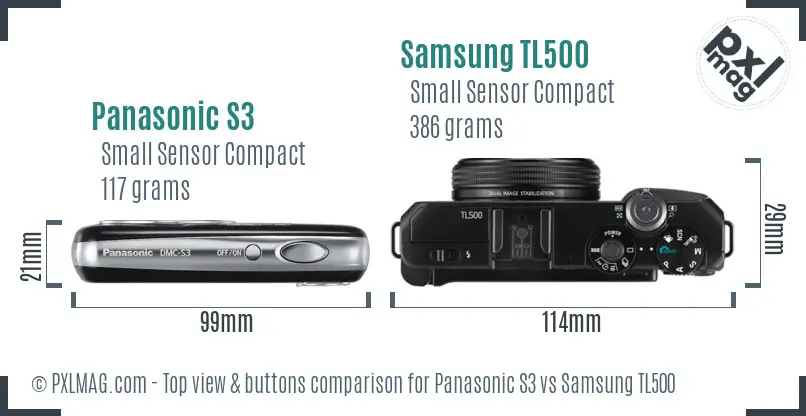 Panasonic S3 vs Samsung TL500 top view buttons comparison