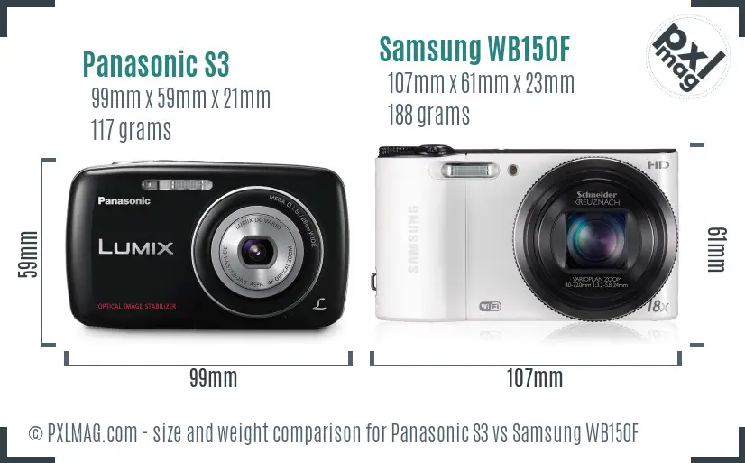 Panasonic S3 vs Samsung WB150F size comparison Panasonic S3 vs Samsung WB150F size comparison