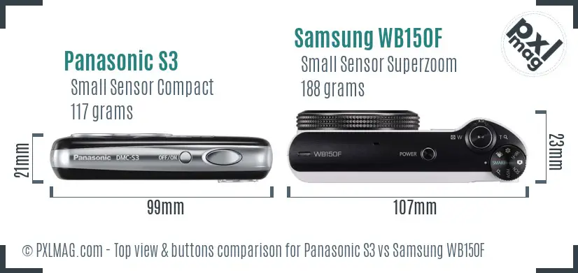Panasonic S3 vs Samsung WB150F top view buttons comparison