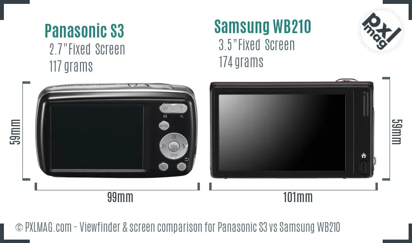 Panasonic S3 vs Samsung WB210 Screen and Viewfinder comparison