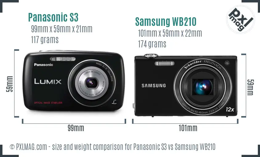 Panasonic S3 vs Samsung WB210 size comparison