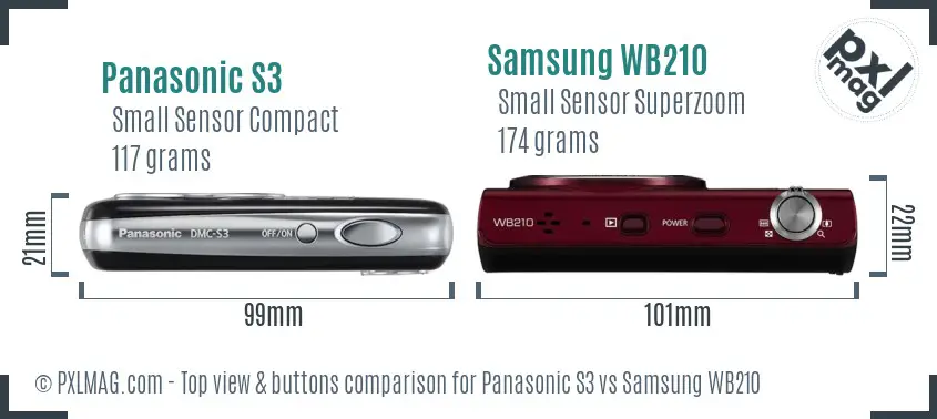 Panasonic S3 vs Samsung WB210 top view buttons comparison