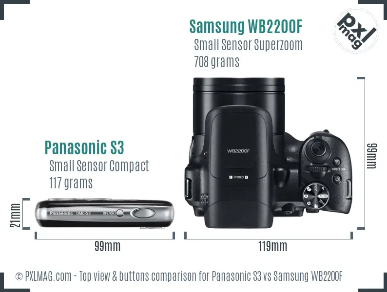 Panasonic S3 vs Samsung WB2200F top view buttons comparison
