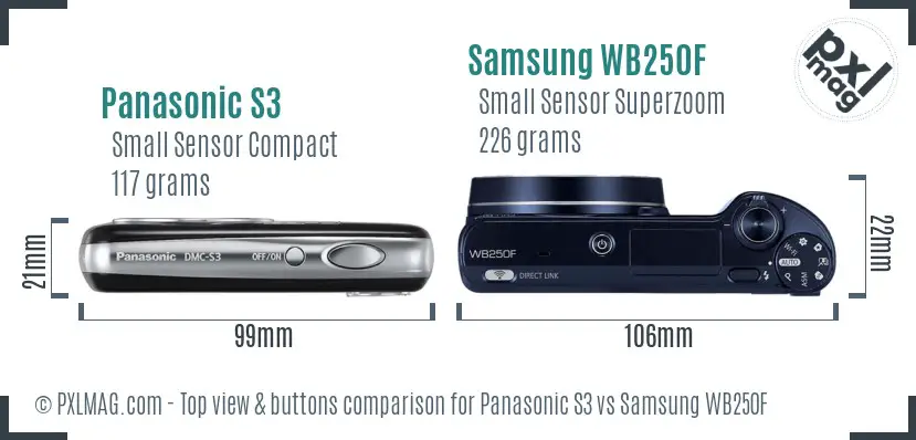 Panasonic S3 vs Samsung WB250F top view buttons comparison