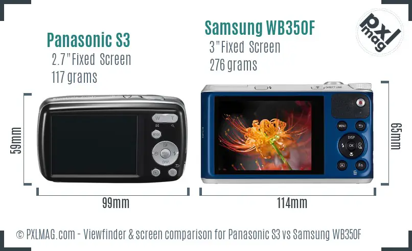 Panasonic S3 vs Samsung WB350F Screen and Viewfinder comparison