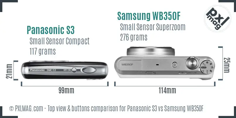 Panasonic S3 vs Samsung WB350F top view buttons comparison