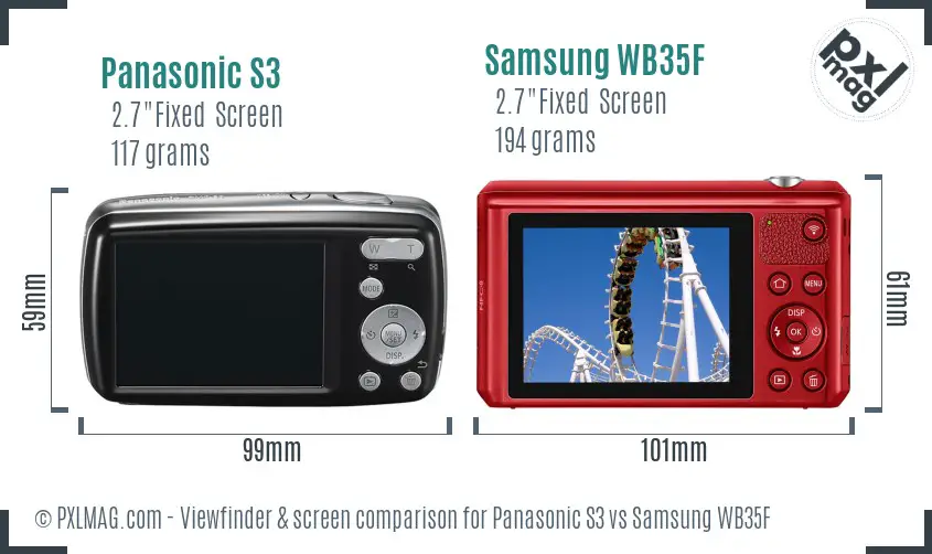 Panasonic S3 vs Samsung WB35F Screen and Viewfinder comparison