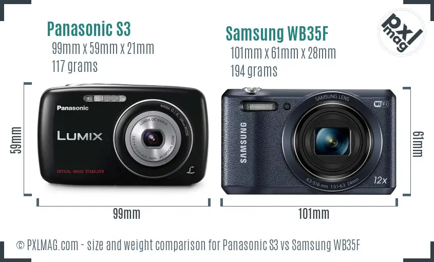 Panasonic S3 vs Samsung WB35F size comparison