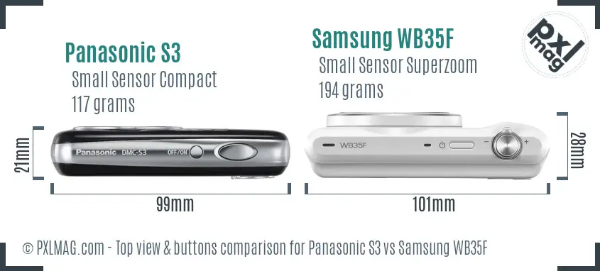 Panasonic S3 vs Samsung WB35F top view buttons comparison