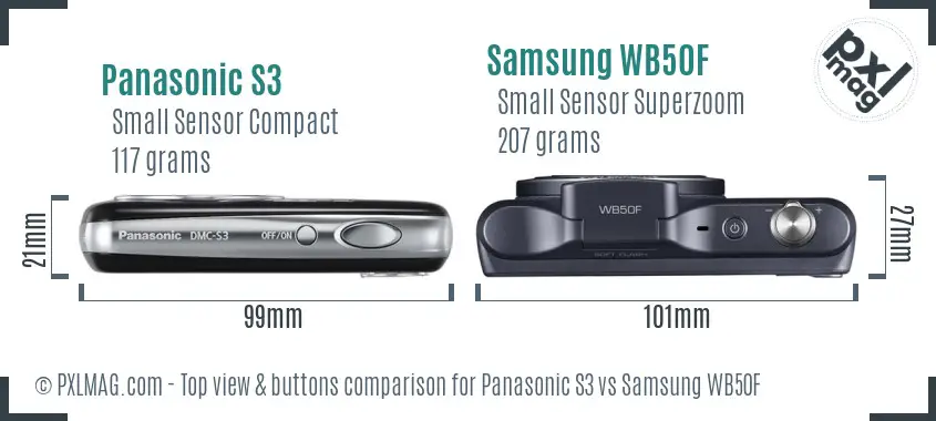 Panasonic S3 vs Samsung WB50F top view buttons comparison Panasonic S3 vs Samsung WB50F top view buttons comparison