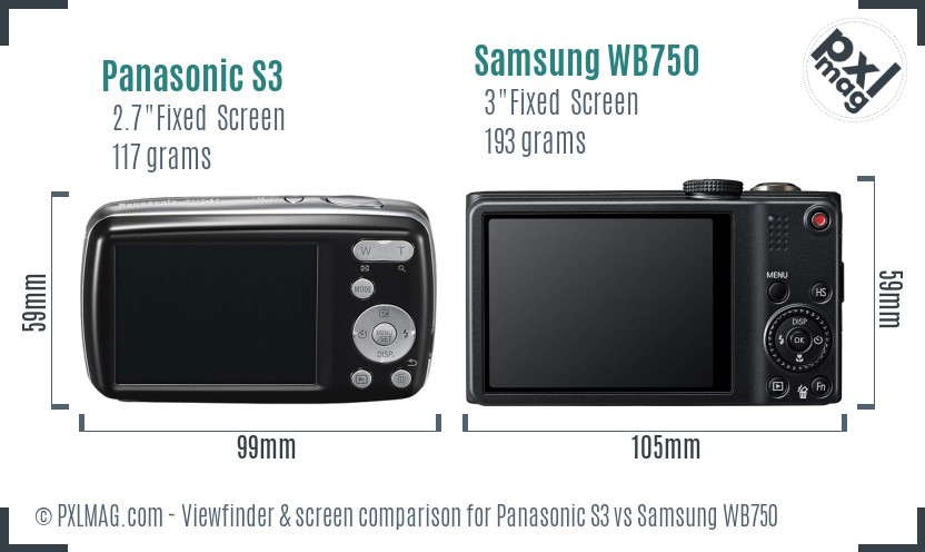 Panasonic S3 vs Samsung WB750 Screen and Viewfinder comparison
