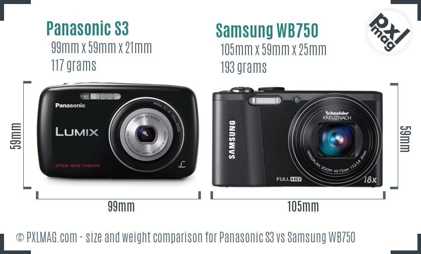 Panasonic S3 vs Samsung WB750 size comparison