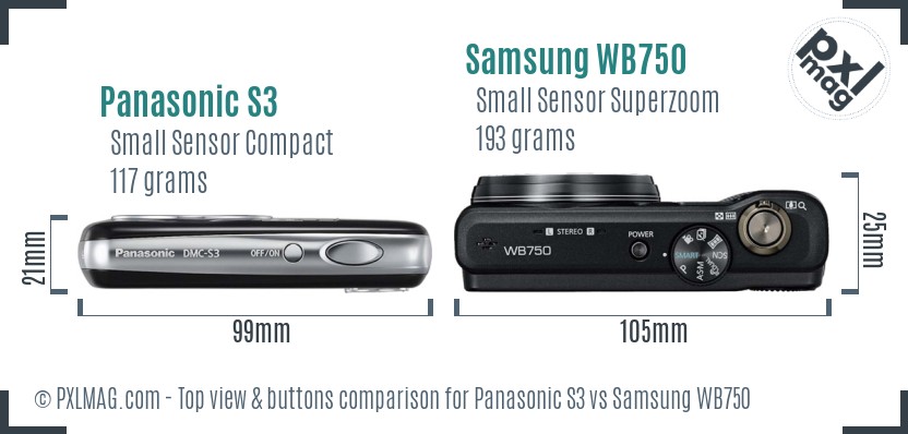 Panasonic S3 vs Samsung WB750 top view buttons comparison