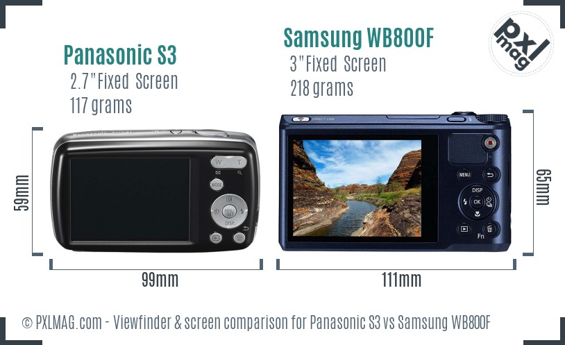 Panasonic S3 vs Samsung WB800F Screen and Viewfinder comparison