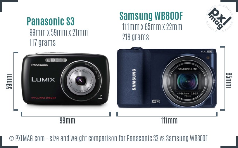 Panasonic S3 vs Samsung WB800F size comparison