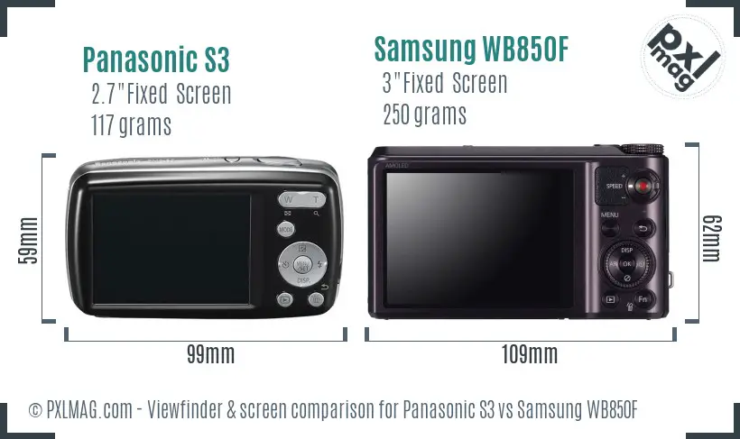 Panasonic S3 vs Samsung WB850F Screen and Viewfinder comparison