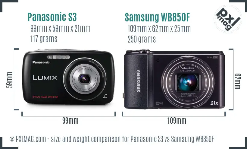 Panasonic S3 vs Samsung WB850F size comparison