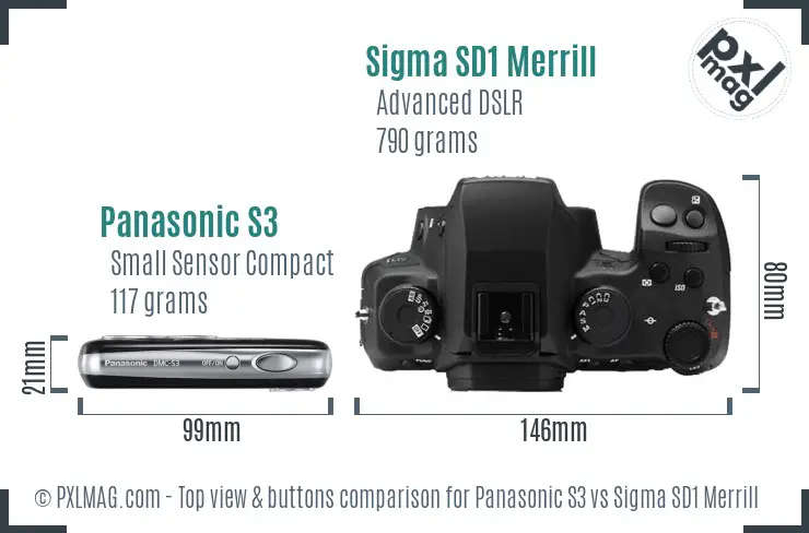 Panasonic S3 vs Sigma SD1 Merrill top view buttons comparison