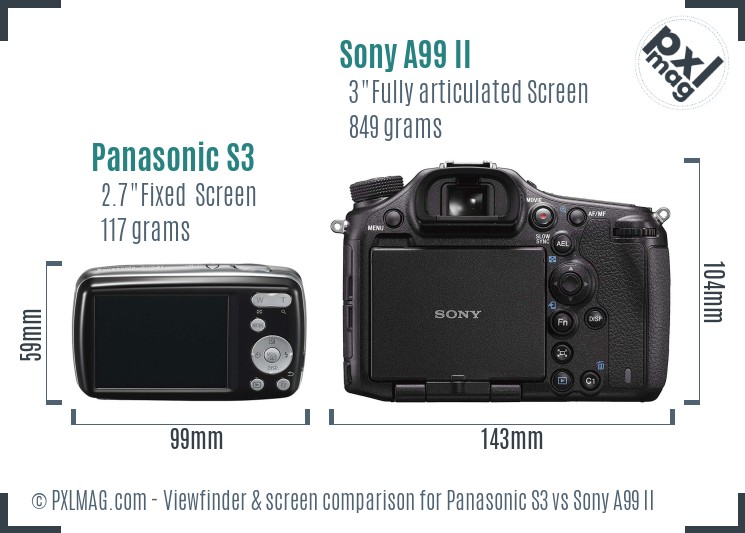 Panasonic S3 vs Sony A99 II Screen and Viewfinder comparison