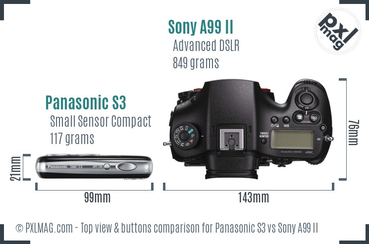 Panasonic S3 vs Sony A99 II top view buttons comparison
