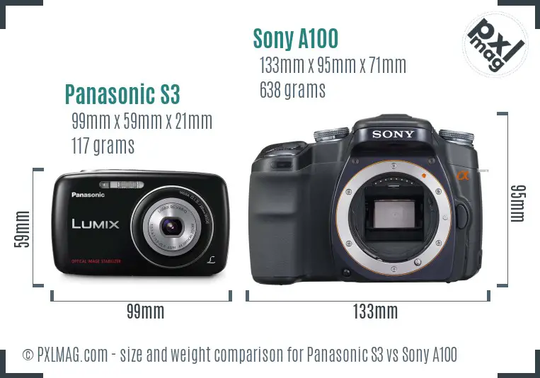 Panasonic S3 vs Sony A100 size comparison