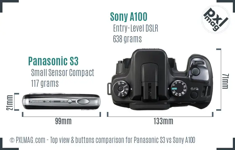 Panasonic S3 vs Sony A100 top view buttons comparison