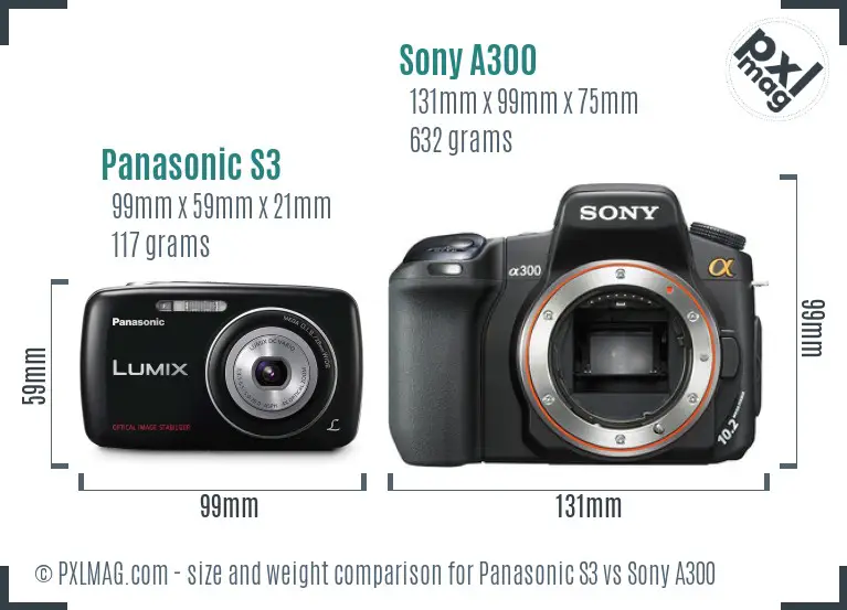 Panasonic S3 vs Sony A300 size comparison